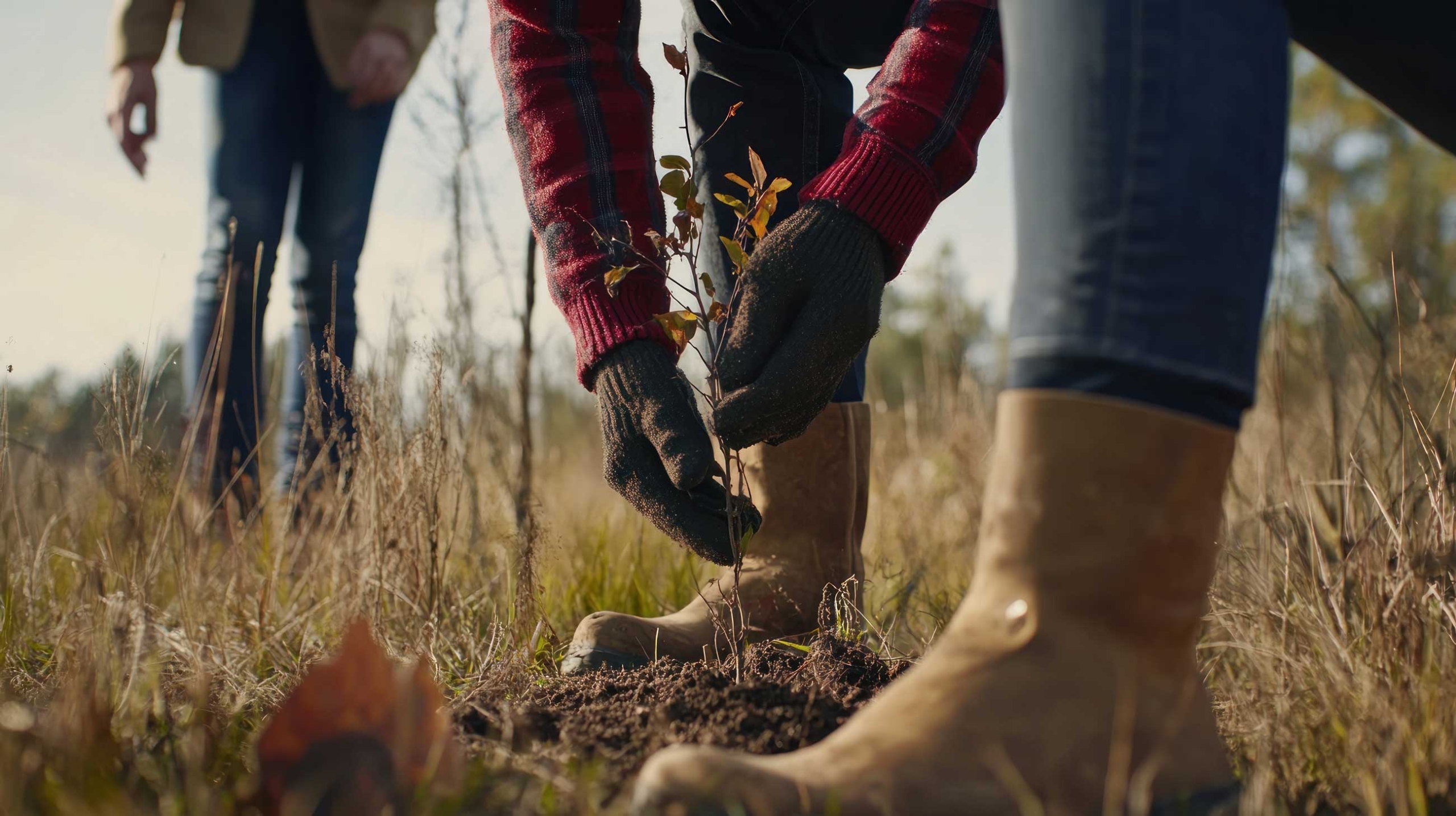 Mann pflanzt einen Setzling